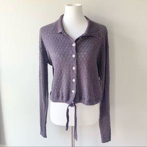 Free People Purple Crochet Collar Top Front Tie